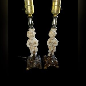 Vintage Cherub Lamp With Brass base-set of 2